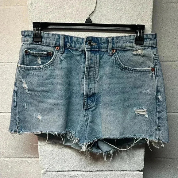 Zara Size 14 High Waisted Denim Shorts. Light washed distressed - Picture 1 of 3